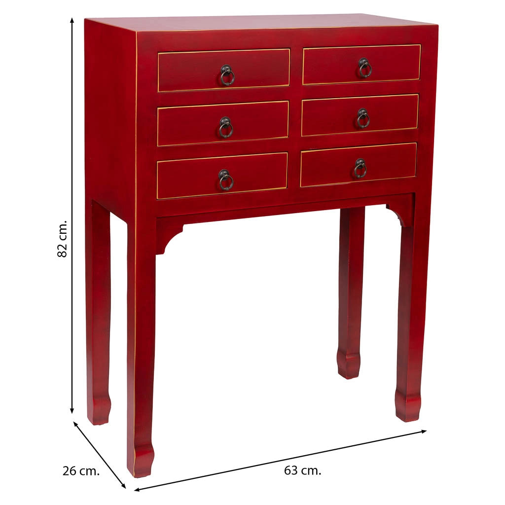 Mobile da ingresso in legno con 6 cassetti 63x26x82h cm