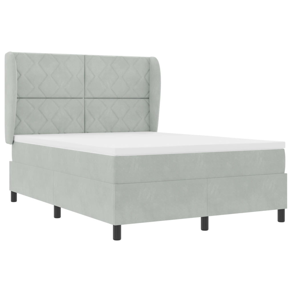 Letto Box Spring con Materasso Grigio Chiaro 140x190 cm Velluto