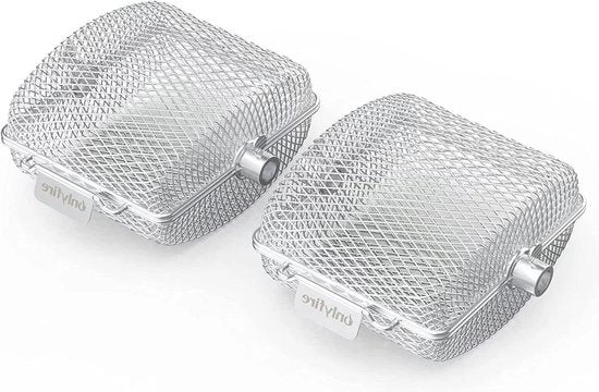 Griglia BBQ RVS - Mand Universale per Griglia - Manzo Gamberi Carne Pesce - 19x19x9.4cm - 2 Pezzi Plancha BBQ