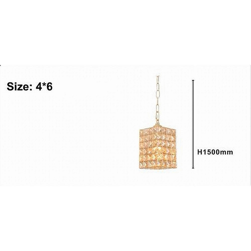 Trade Shop - Lampadario Sospeso Rettangolare Cristalli Lampada Luce Attacco E27 Oro 32316 -