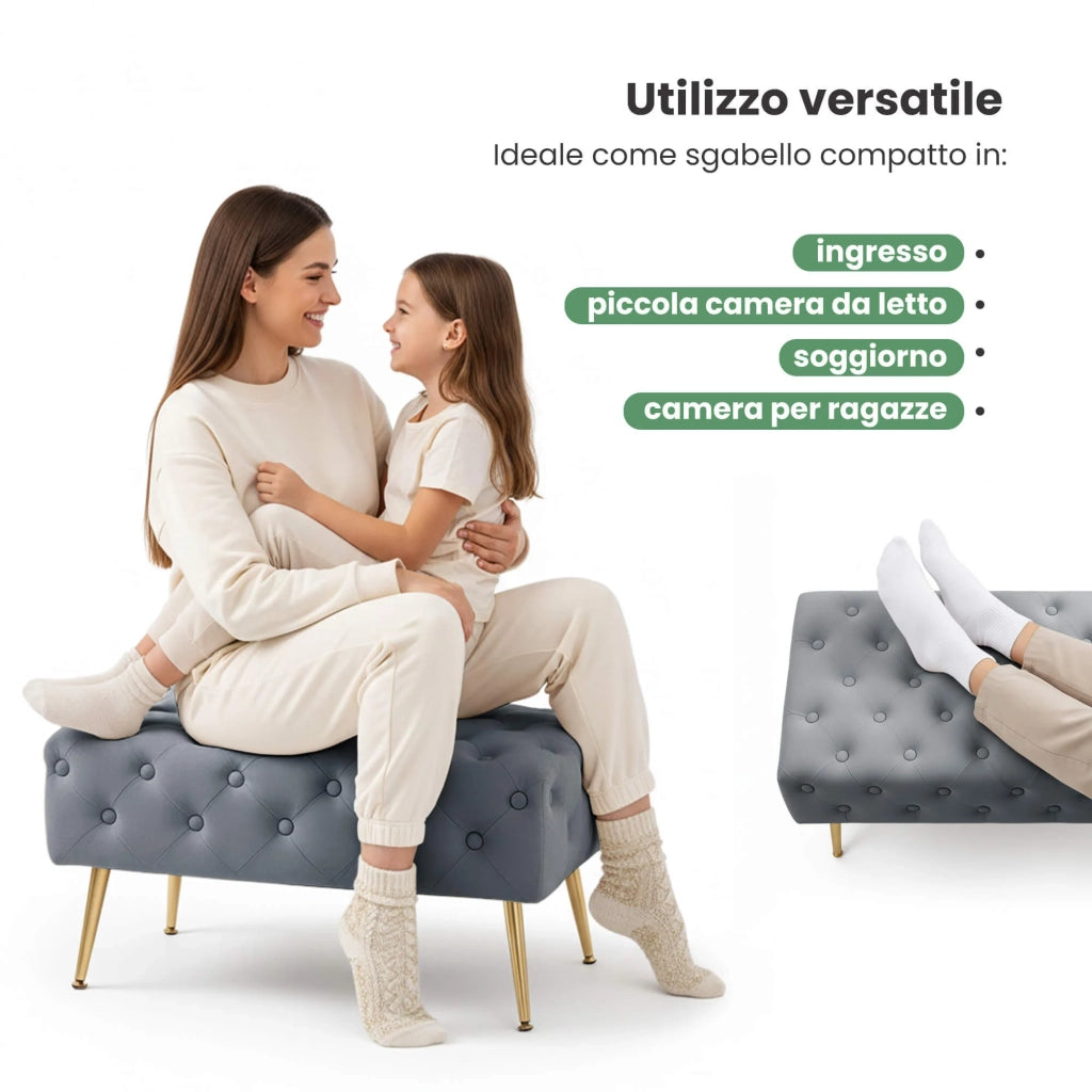Panca imbottita in velluto trapuntato 80 cm MADRID Grigio Scuro