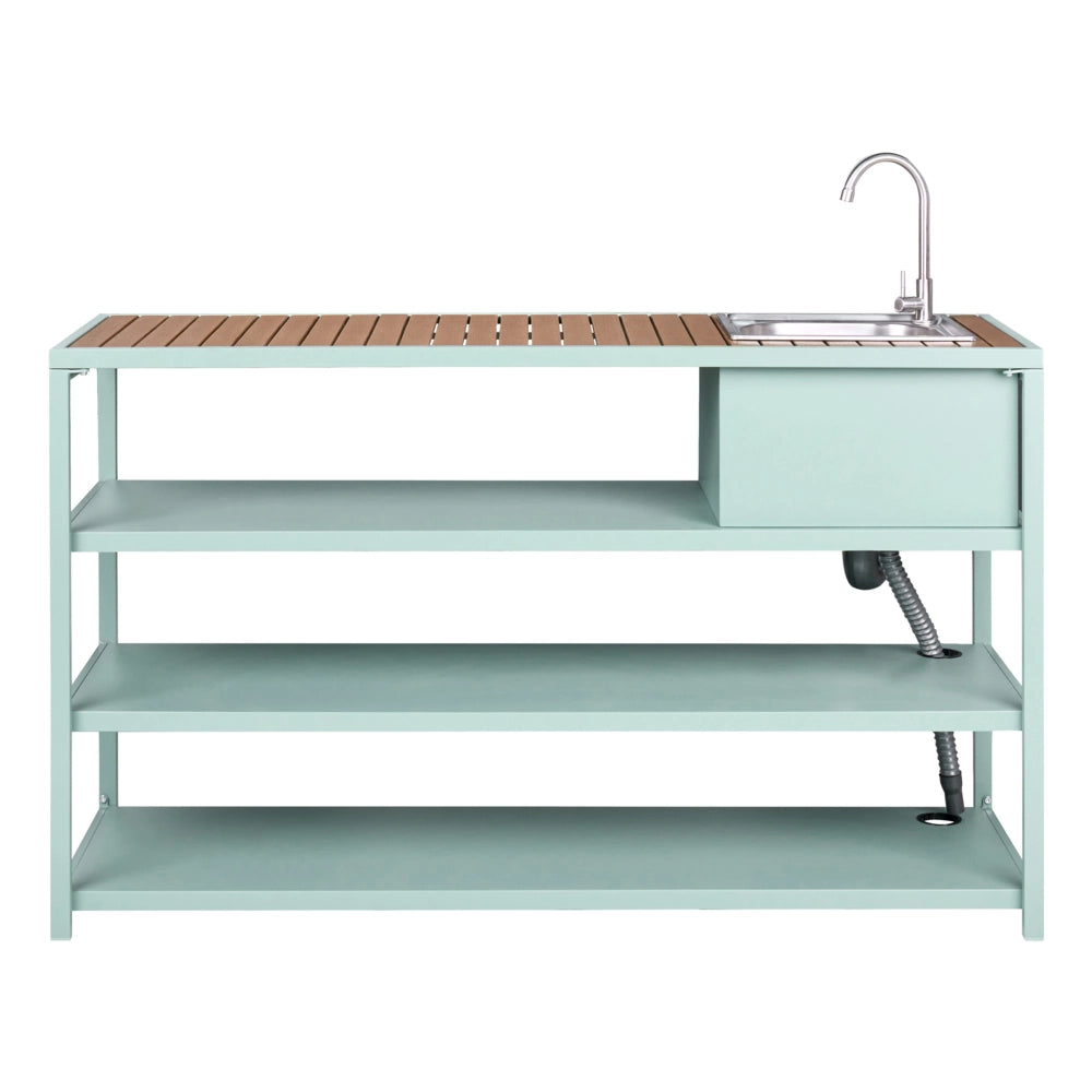 Set cucina da esterno con lavello 6 elementi acciaio verde chiaro con tavolo bar a 2 posti cucina all'aperto stile moderno