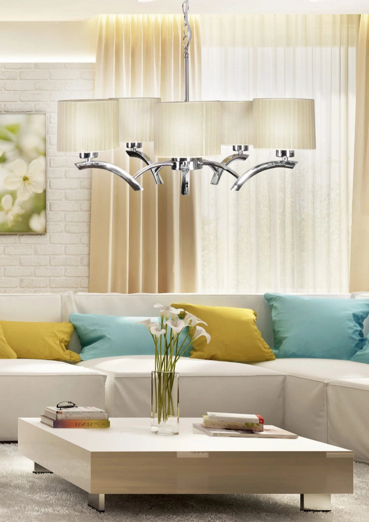 Lampadario Candellux Draga 35-04222 5xE27 cromo ecru metallo