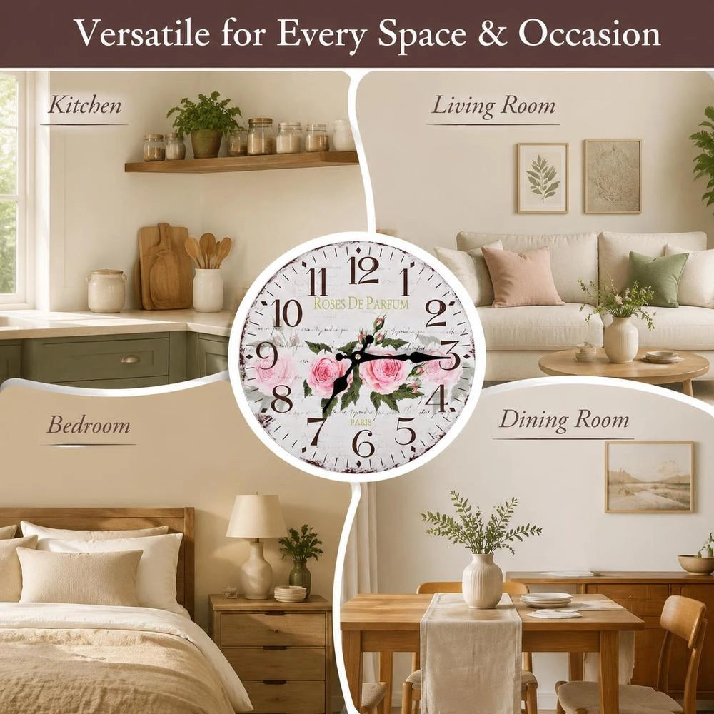 Vintage Wall Clock With Flowers, 30 Cm