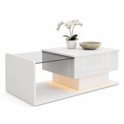 TAVOLINO DA SALOTTO ALZABILE 100x50x33/47,5 cm Bianco Lucido con piano in vetro
