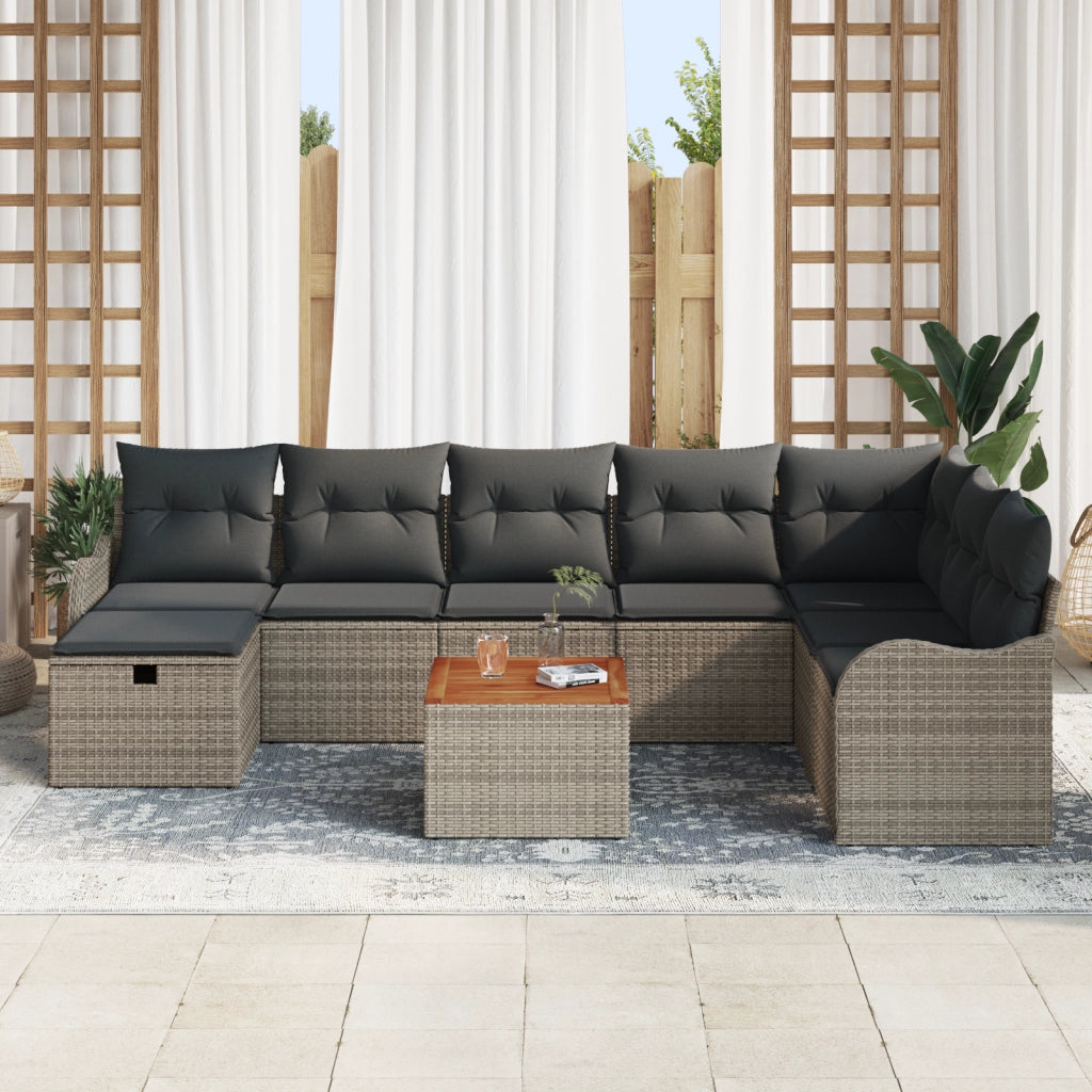 Set di Divani da Giardino 9 Pezzi con Cuscini Grigio Polyrattan