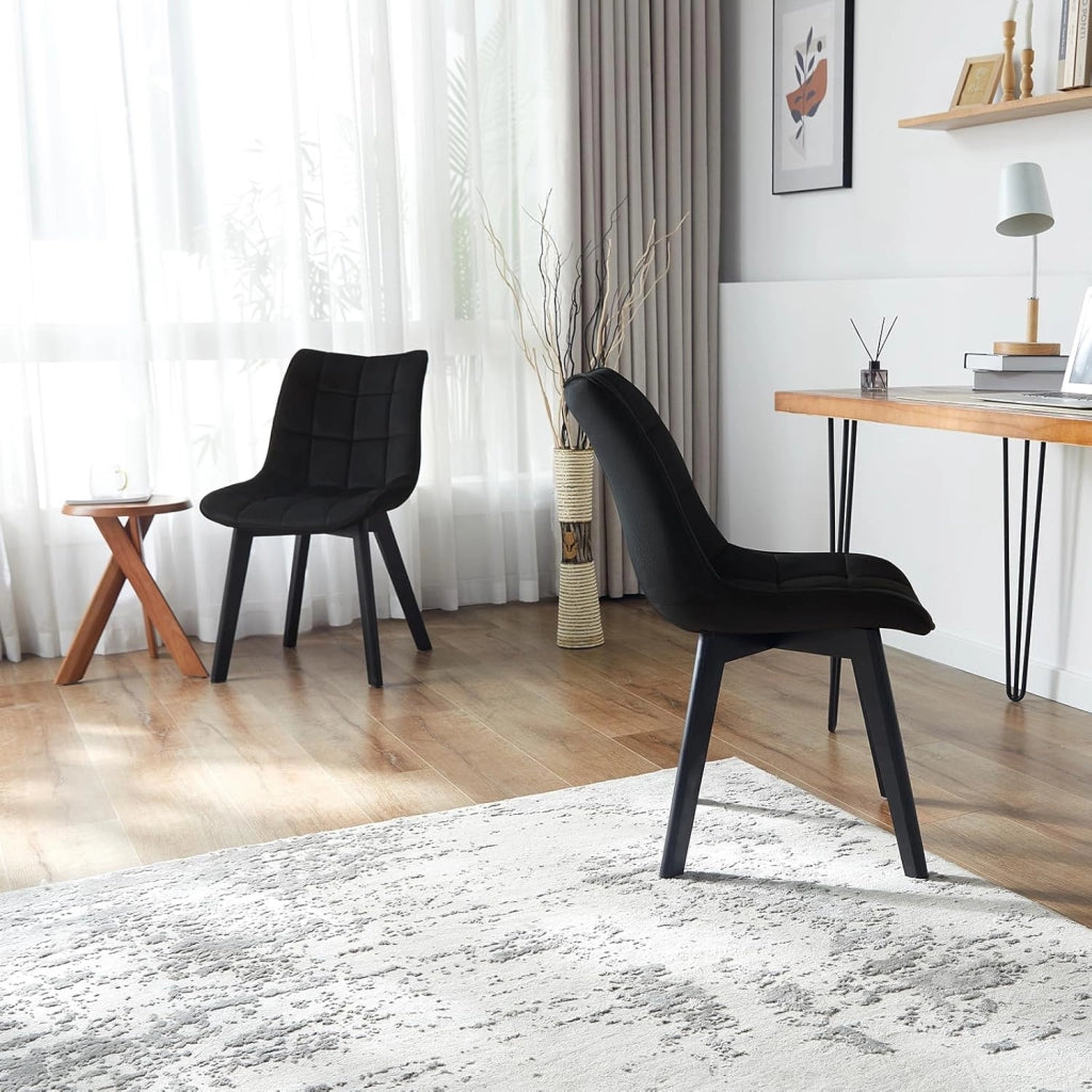 Sedia Moderna da Sala Pranzo Poltroncina da Cucina Poltrona in Velluto Senza Braccioli Gambe in Legno Nero 0656BY-1