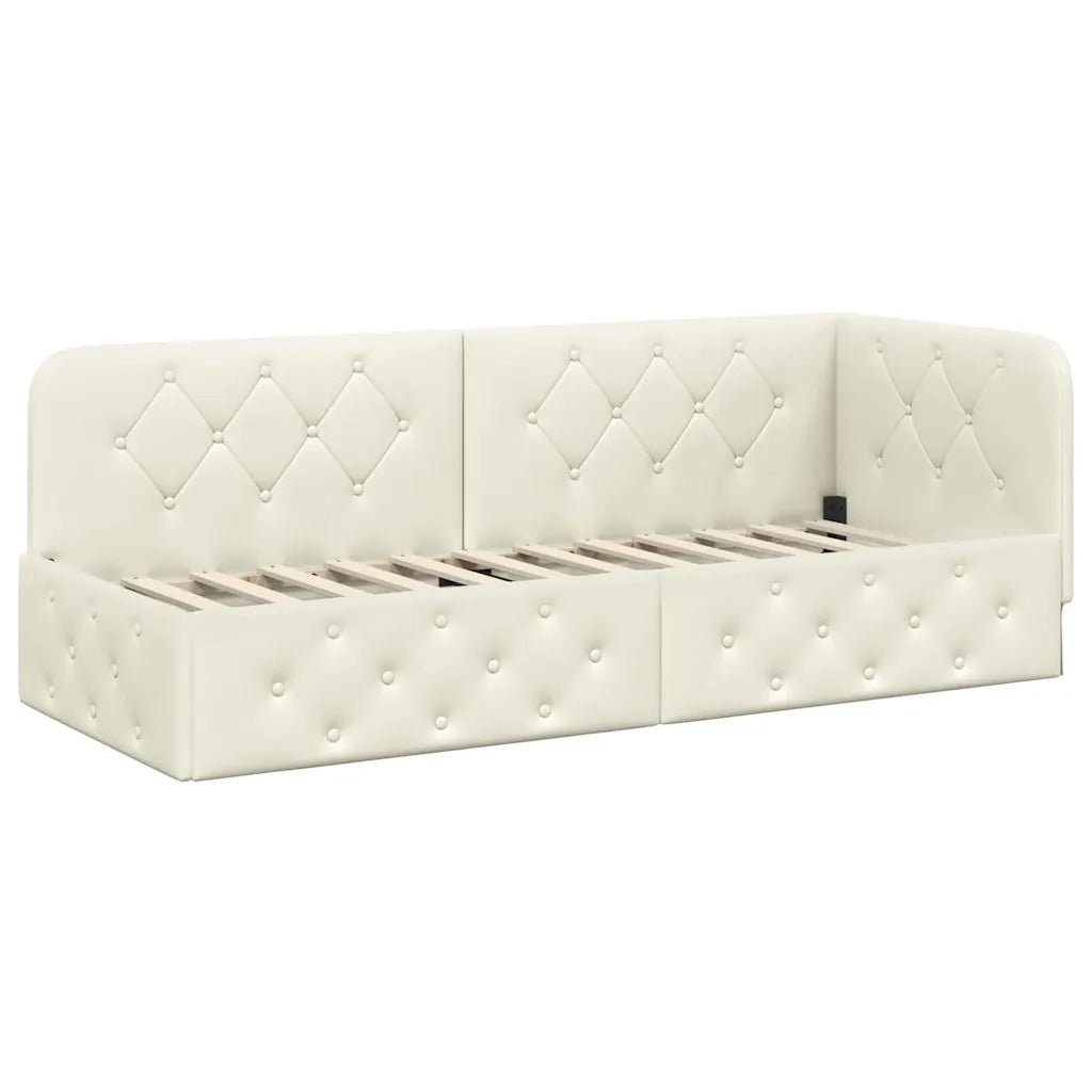 Letto singolo | Letto per adulti | Cornice del letto ad angolo Crema 80 x 200 cm Velluto