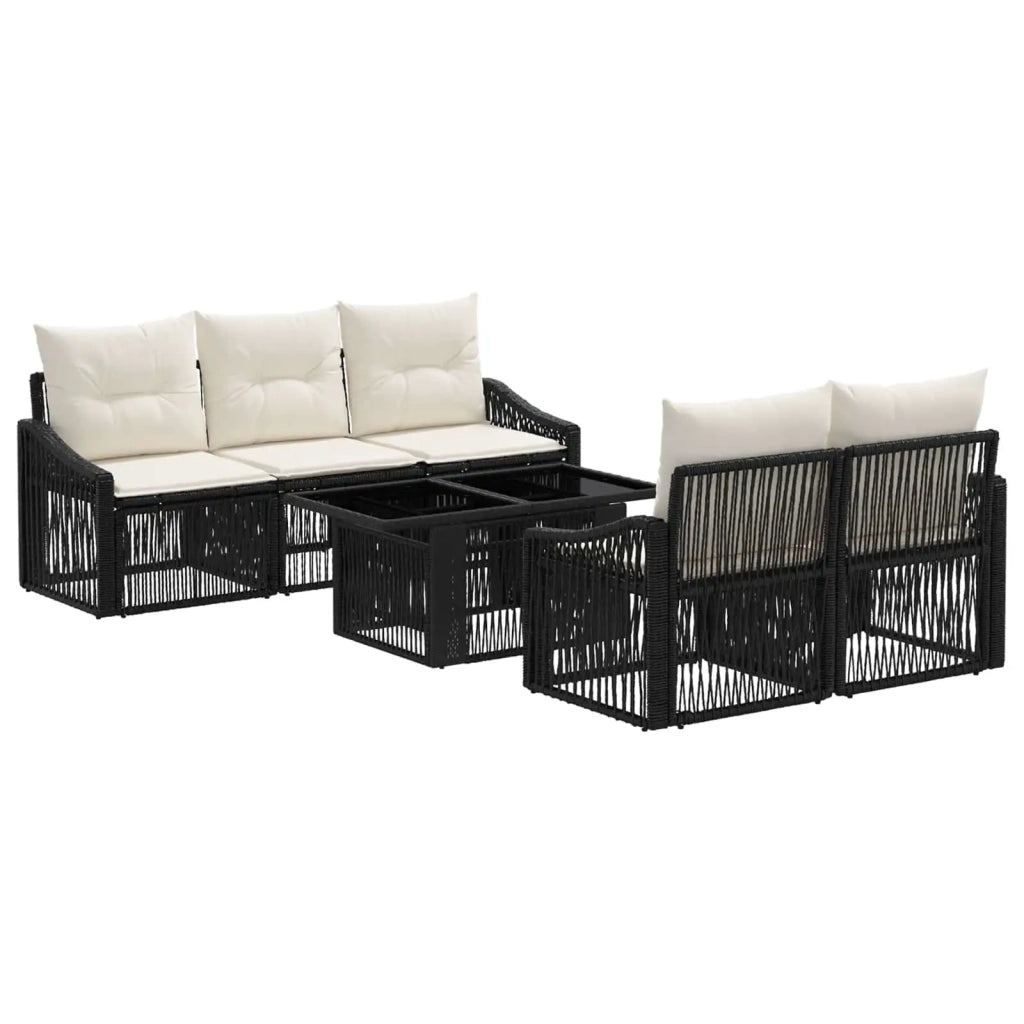 Set Divano da Giardino 6 pz Nero e Bianco Crema polyrattan 3437203