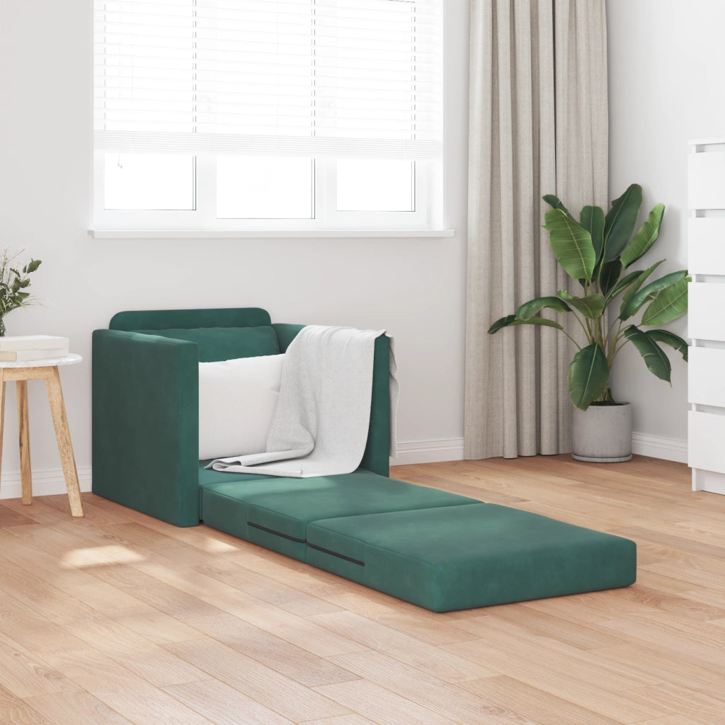 Divano Letto 2-in-1 Verde Scuro 74x77x81 cm in Velluto