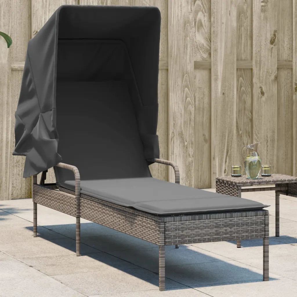 Lettino Prendisole con Baldacchino Grigio in Polyrattan 368190