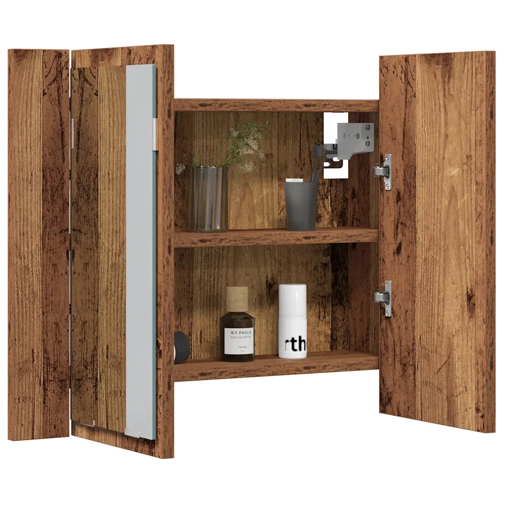 Mobile Specchio LED Legno Antico 60x12x45 cm Legno Multistrato 856282