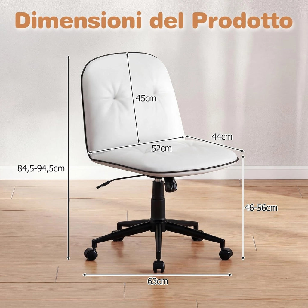 Sedia Scrivania Girevole a 360°, con Altezza Regolabile, Funzione Dondolo e Ruote Scorrevoli, Poltrona Ufficio Salvaspazio, Portata 112 kg (Bianco)