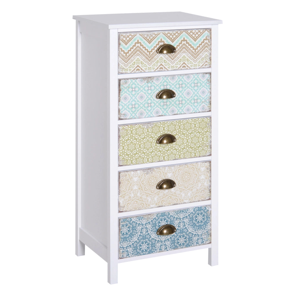 Cassettiera shabby chic a 5 cassetti in MDF multicolore