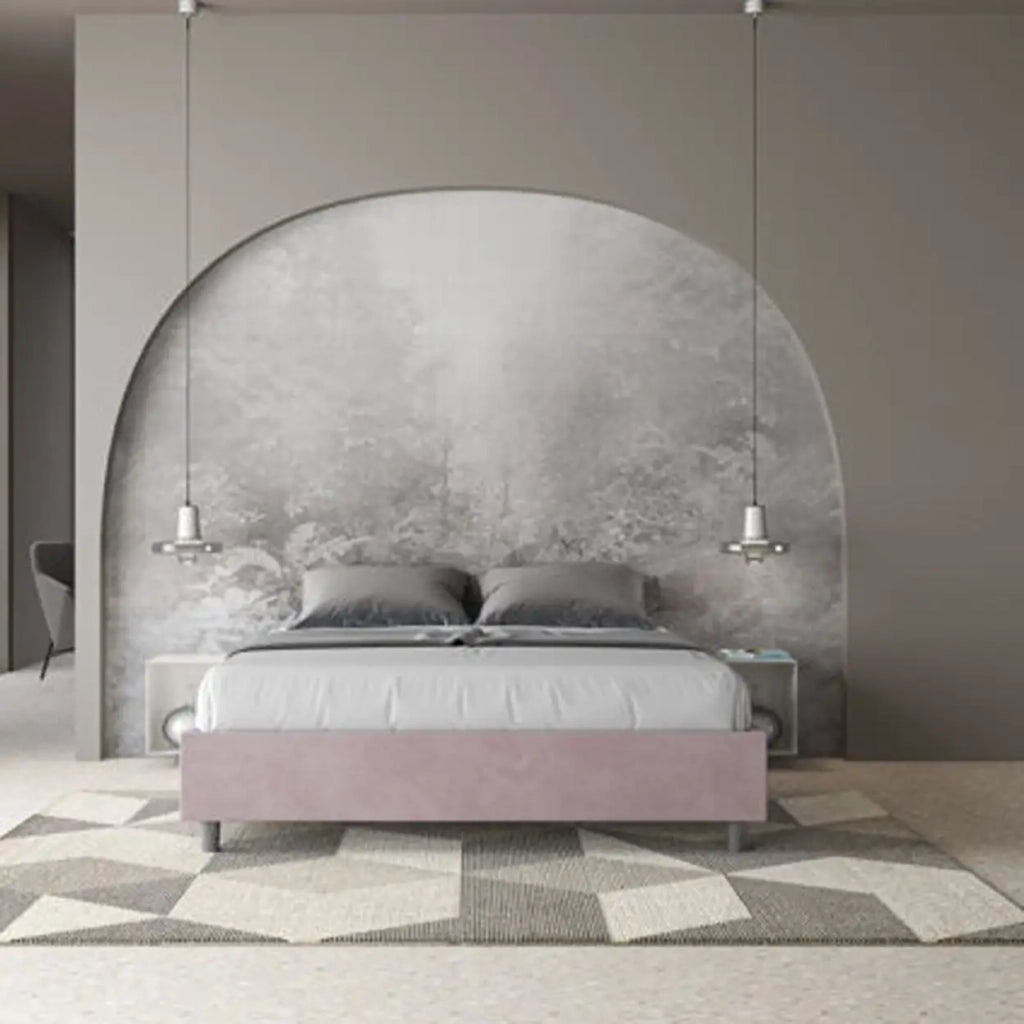 Letto matrimoniale con rete imbottito 160x200 microfibra glicine Azelia