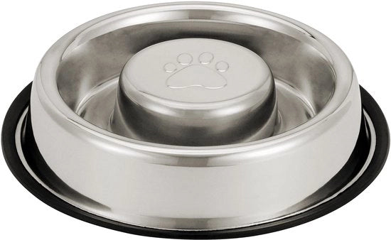 Vassoio per cibo per cani in acciaio inossidabile per mangiare lentamente, antiscivolo e prevenzione dell'assottigliamento del cibo, gonfiore e problemi di digestione, eccesso di alimentazione rapida (grande, 5 bicchieri)