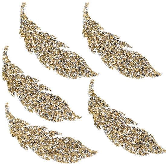 Pannelli di abbigliamento - 5 pezzi - Disegno foglia - Adesivo con pietruzze - Accessorio DIY - Applique fiori - Applicazioni tessili
