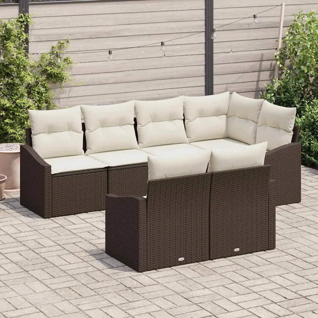 Set Divano da Giardino 7 pcs Marrone e bianco polyrattan 3355427