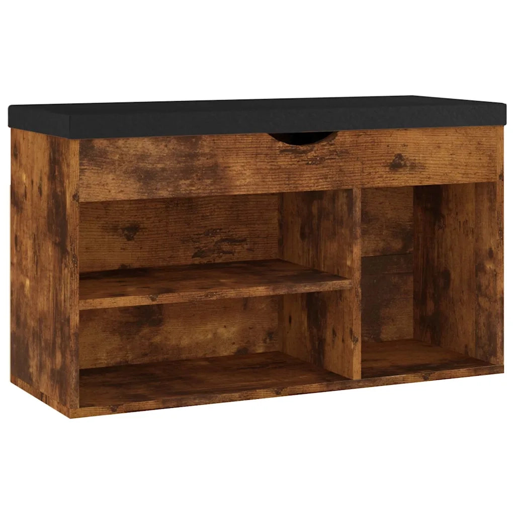 Panca Porta Scarpe Cuscino-Sgabello-Panca Scarpiera Rovere Fumo 80x30x47cm Multistrato