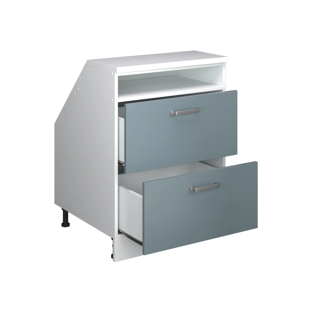 Mobile cucina sottotetto R-Line Grigio-blu/Bianco 60 cm con 2 cassetti, carcassa 60 cm profondità Vicco