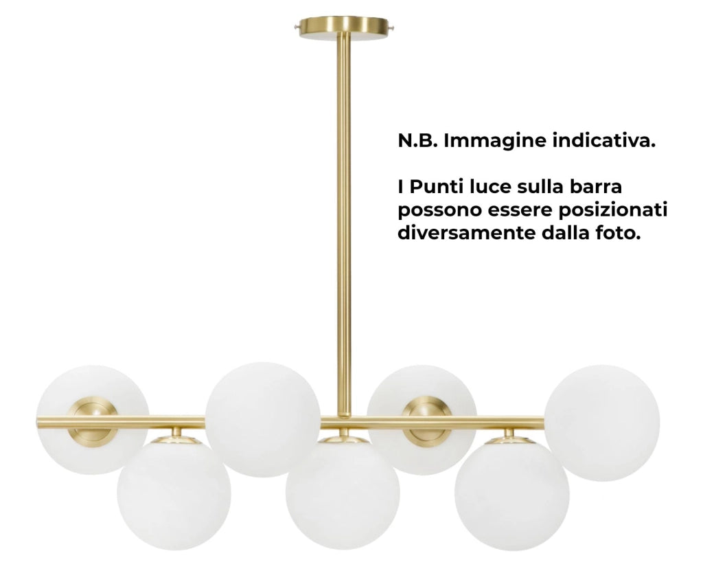 Lampadario Glamy 7 Luci 81x30x74 cm in Ferro e Vetro Oro e Bianco