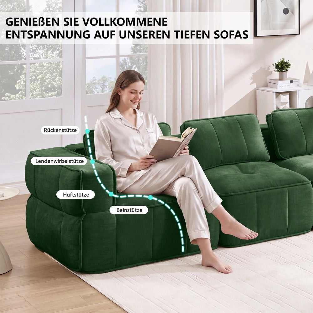 Divano angolare 2 posti ¨C Minimal ¨C Verde velluto morbido senza gambe