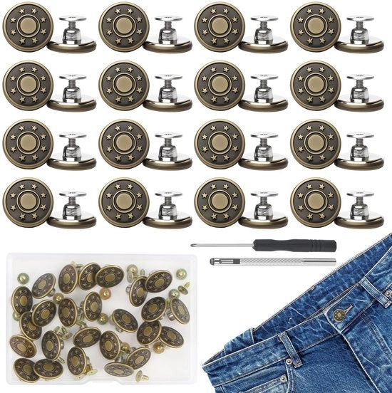 Punti di gomito per jeans 17mm - 25 pezzi - Punti di gomito regolabili - Punti di gomito per pantaloni rimovibili - Punti di fissaggio - Installazione facile - Punti di gomito per pantaloni