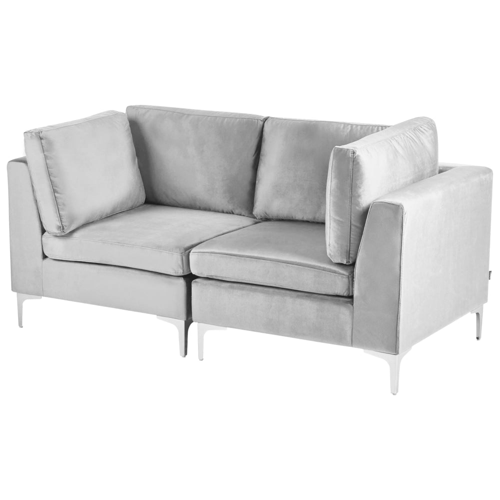 Divano componibile in velluto grigio a 2 posti con gambe in metallo grigio Stile glamour