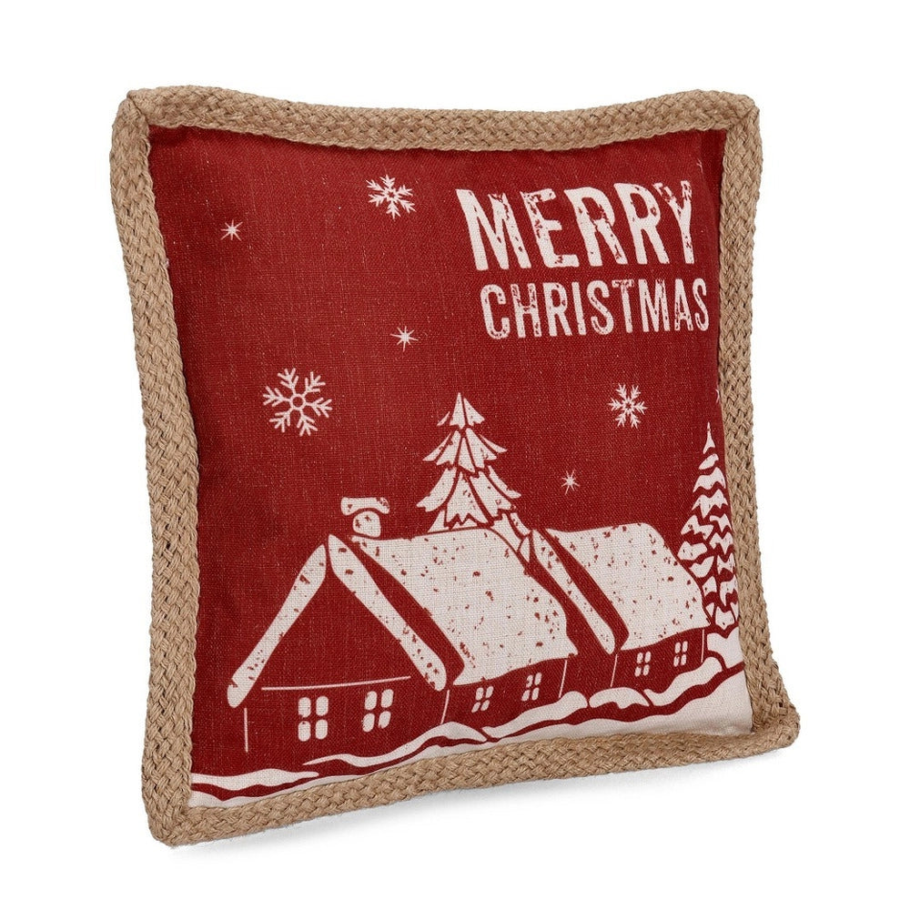 Cuscino Natalizio Rosso con Bordo Ricamato Rowan 45x45 cm