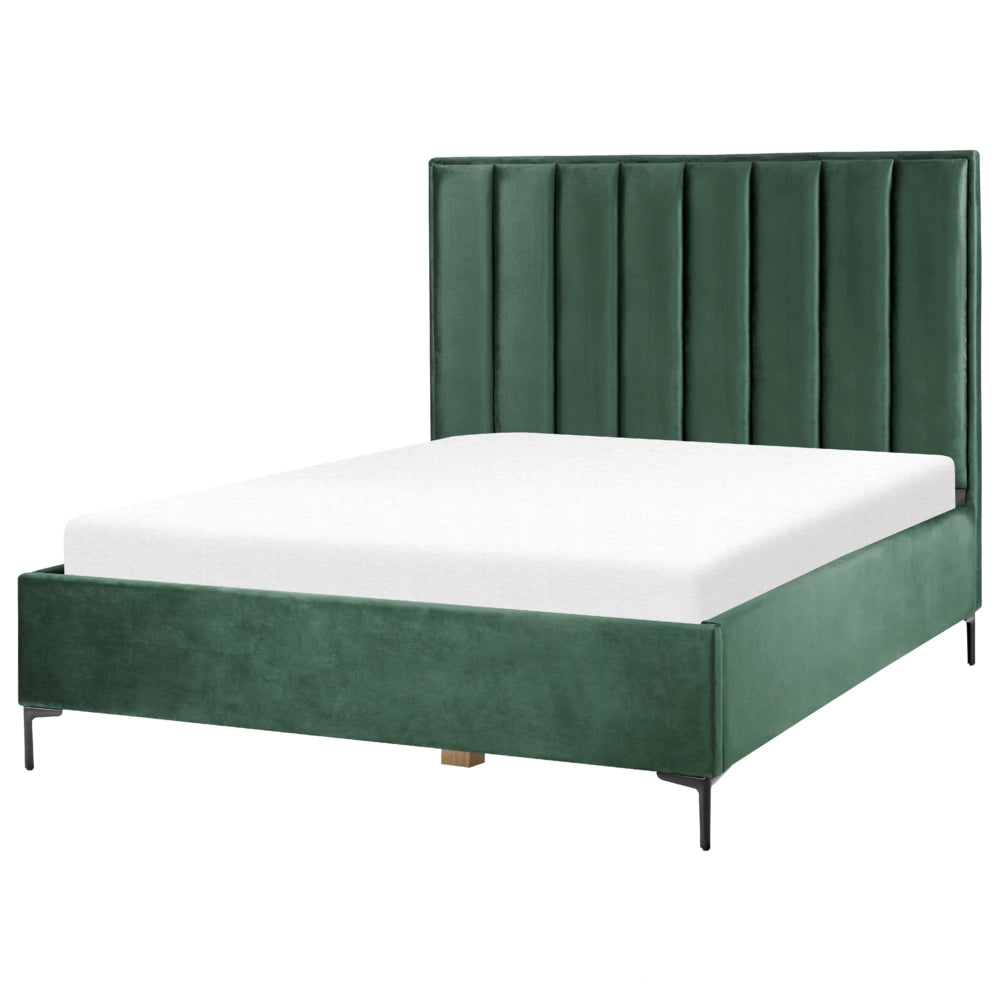 Set camera da letto in velluto verde scuro matrimoniale 160 x 200 cm letto con contenitore 2 comodini imbottiti