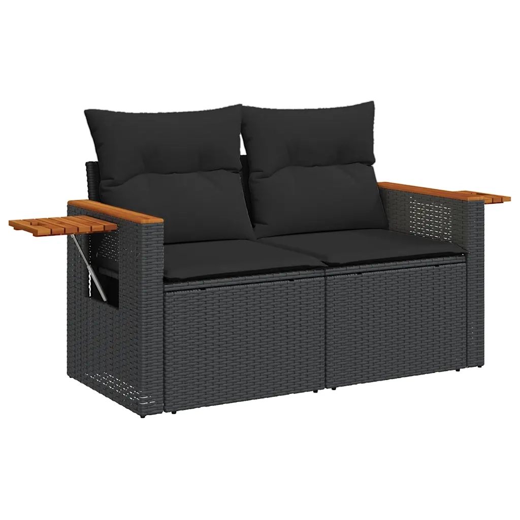 Set Divani da Giardino con Cuscini 7pz Nero Polyrattan Acacia 3327604