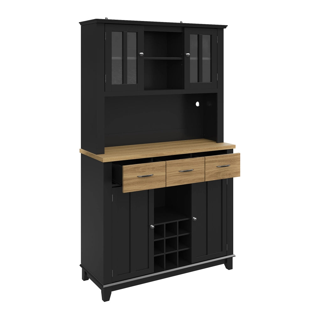 Buffet Cucina con LED ¨C Xylo ¨C Bianco, Ripiani Regolabili, Vetrina, 106x40x179.5
