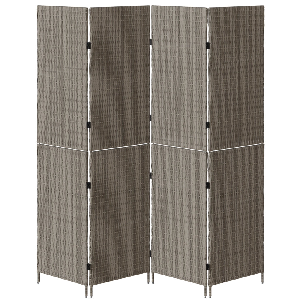 Divider Room a 4 Pannelli Pieghevole Grigio 195x180 cm in Poly Rattan