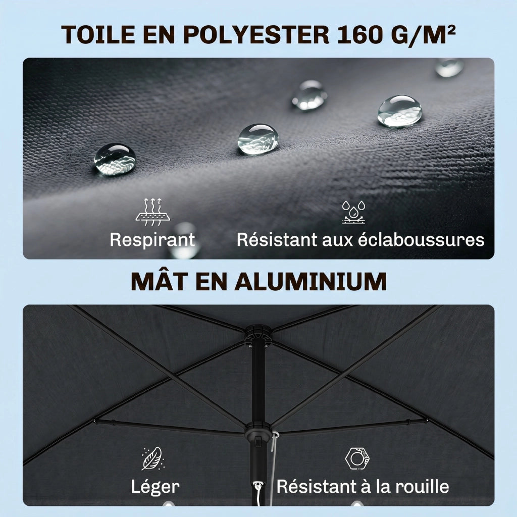 Ombrellone da giardino rettangolare inclinabile alluminio poliestere 2x1,3m grigio ¨C Xylo