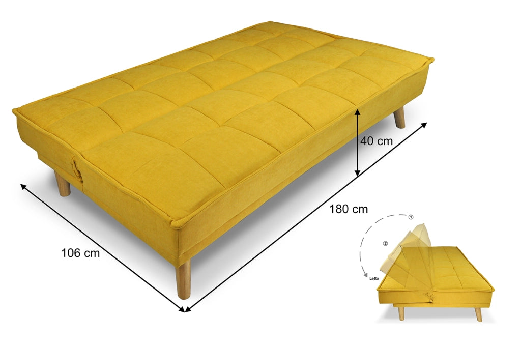 Divano letto clic clac in tessuto vellutato giallo, divano 3 posti - Bart -DL-BA16FBC