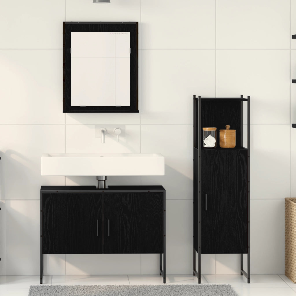Set di mobili per bagno in 3 pezzi legno ingegnerizzato rovere nero