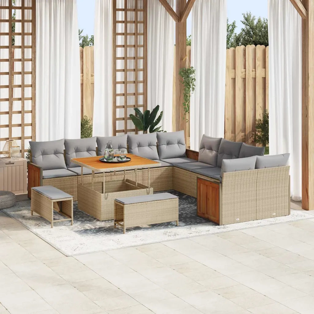 Set Divano da Giardino con cuscino 13 pcs Beige e Grigio Chiaro