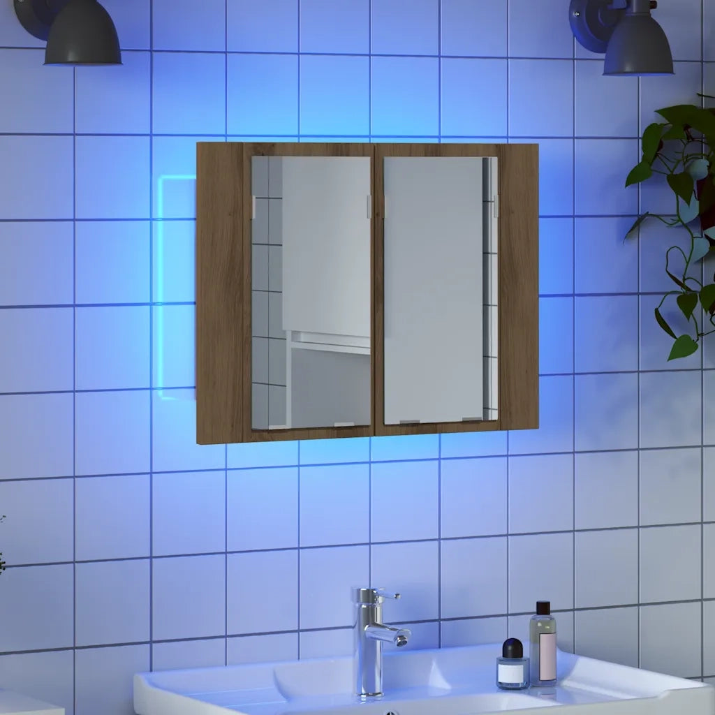 Mobile Specchio LED-Armadietto a Specchio da Bagno Rovere Artigianale 60x12x45 cm Multistrato