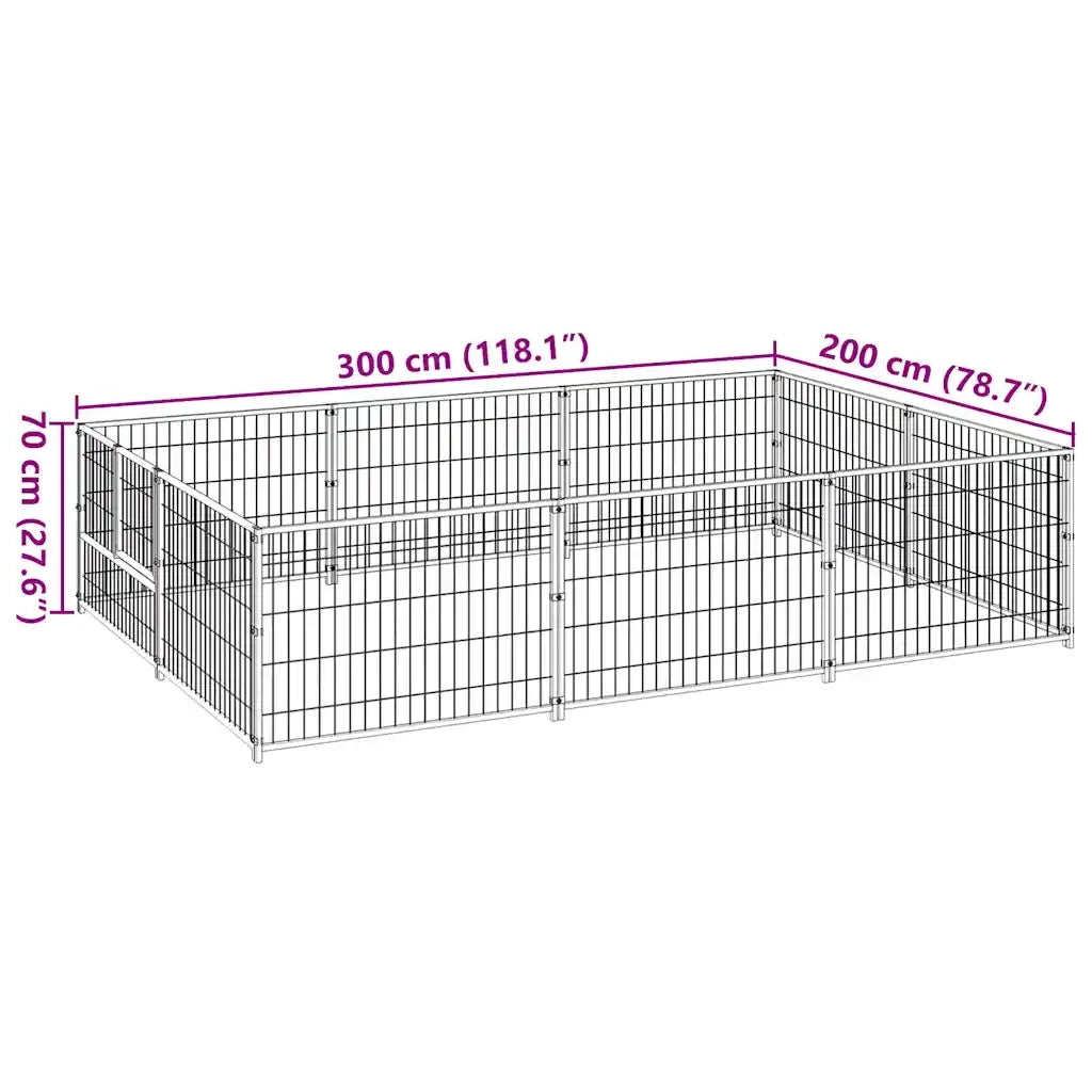 Gabbia per Cani Nera 6 m² in Acciaio 3082110
