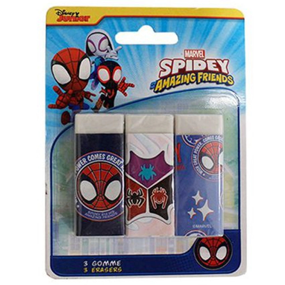 Trade Shop - Set 3 Pz Gomme Per Cancellare Spidey Cancelleria Per Scuola Regalo Festa Bambini 961105 -