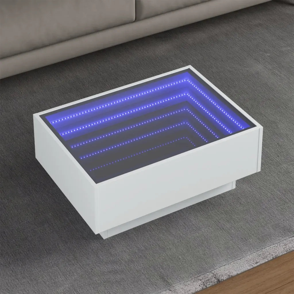 Tavolino salotto | Tavolino da caff¨¨ | Tavolino da Soggiorno con LED Bianco 70x50x30 cm Legno Multistrato