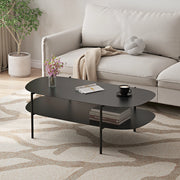 Tavolino Basso Enebakk in Acciaio con Piano Ovale 112 x 62 x 40,5 cm Nero [en.casa]