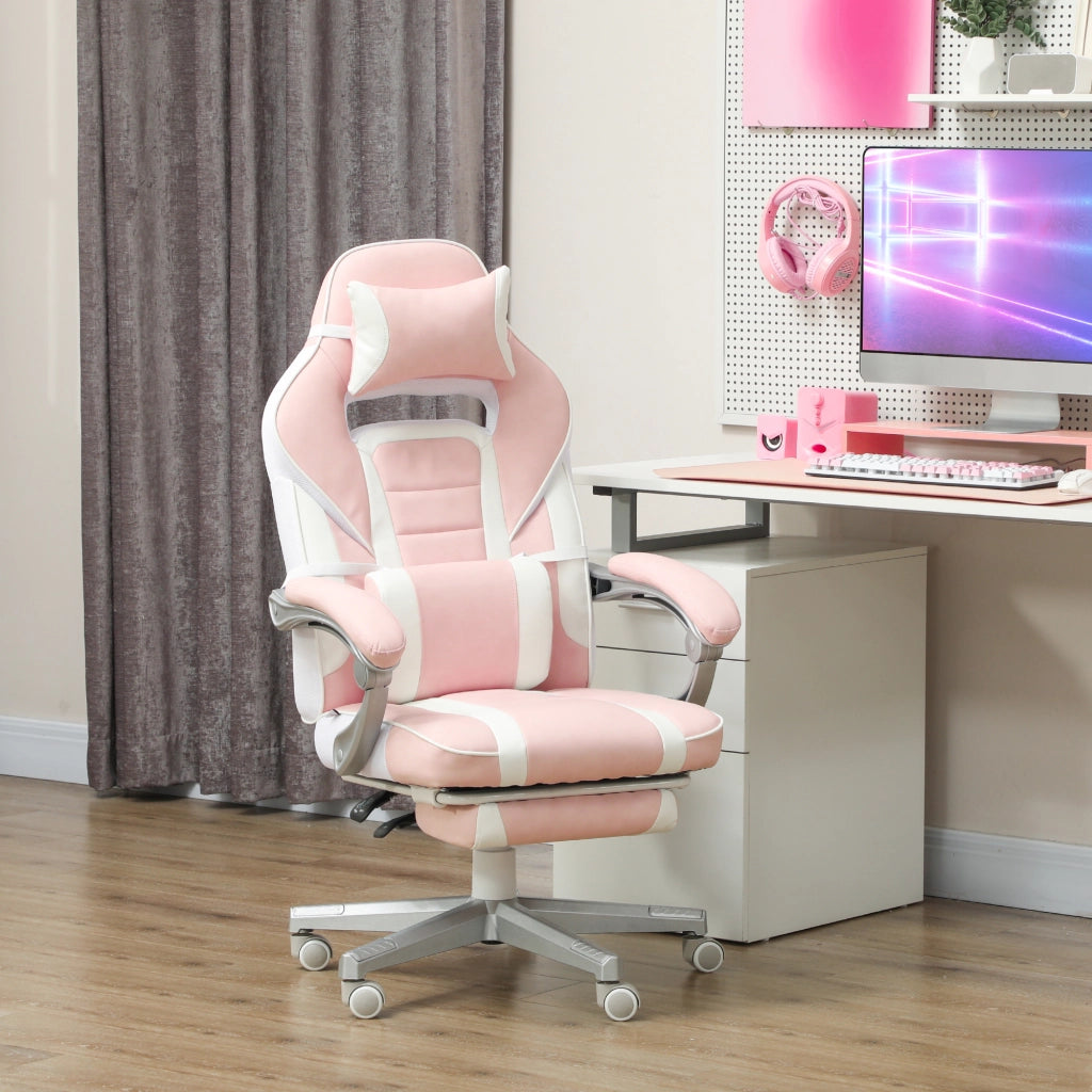 Poltrona gaming ergonomica con poggiapiedi ¨C zephmum ¨C rosa 63x63x123cm
