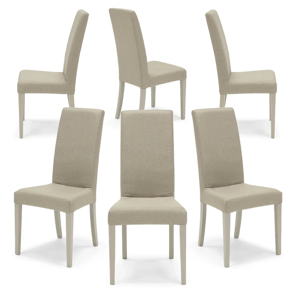 Set 6 sedie imbottite modello EDI per interni, design moderno, struttura robusta in legno in tinta, schienale e seduta rivestiti con tessuto sfoderabile, colore Beige