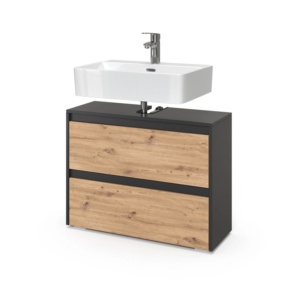 Vicco Mobile sottolavabo per bagno Antracite/Artisan 80.1 x 62 cm con 2 cassetti