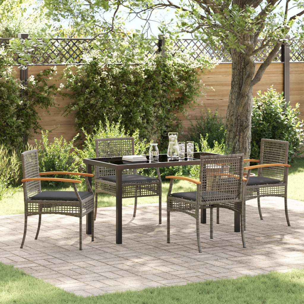 Set da Pranzo da Giardino 5 Pezzi con Cuscini Grigio Polyrattan