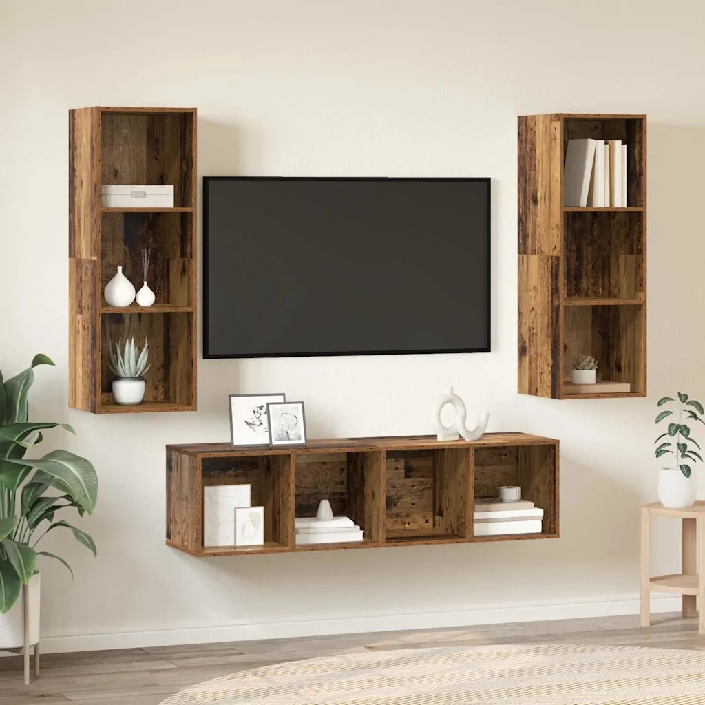 vidaXL Set di mobili TV 3 pcs Legno vecchio 37 x 37 x 142.5 cm