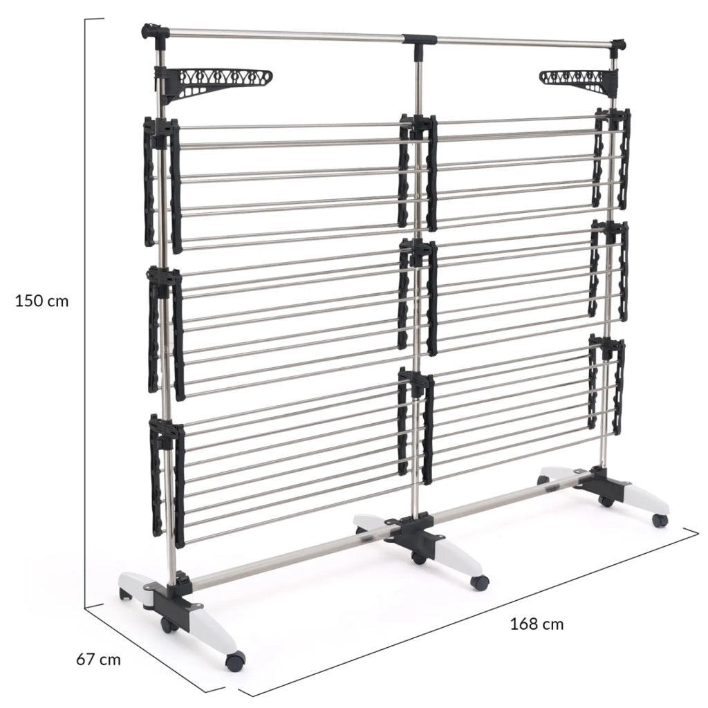 IDMarket - Stendibiancheria 50 mt grigio/bianco a 4 livelli XXL + barra telescopica SUPRA