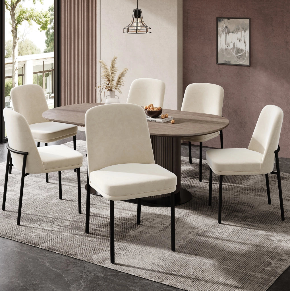 Sedia da pranzo beige in velluto, gambe in metallo nero, set da 2