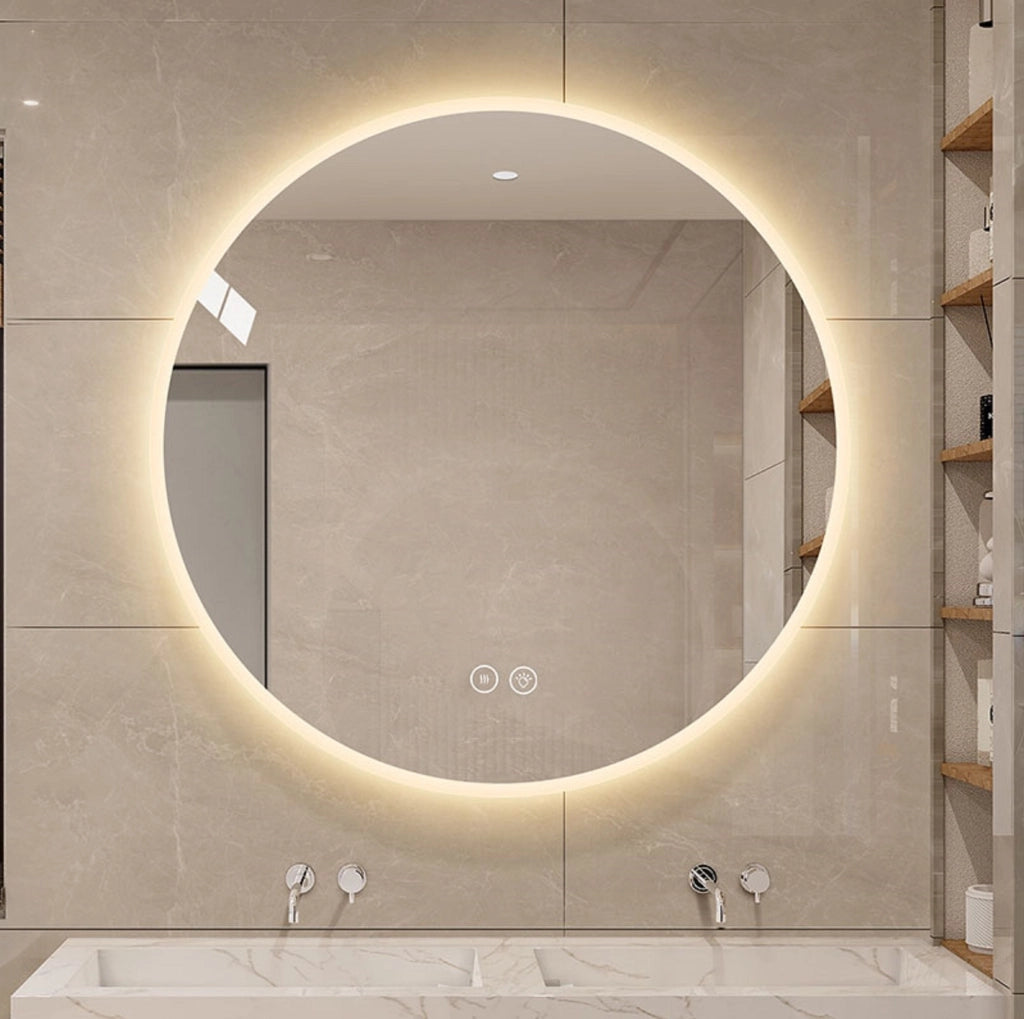 Specchio bagno LED rotondo 80 cm; dimmerabile; antiappannamento; 3 temperature di colore